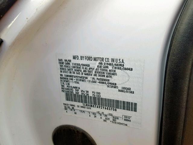 1LNHM87A92Y683708 - 2002 LINCOLN LS WHITE photo 10
