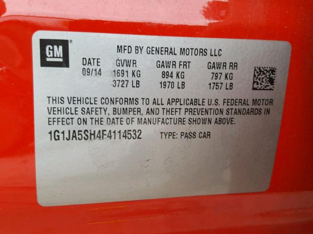 1G1JA5SH4F4114532 - 2015 CHEVROLET SONIC LS 红色 照片 10