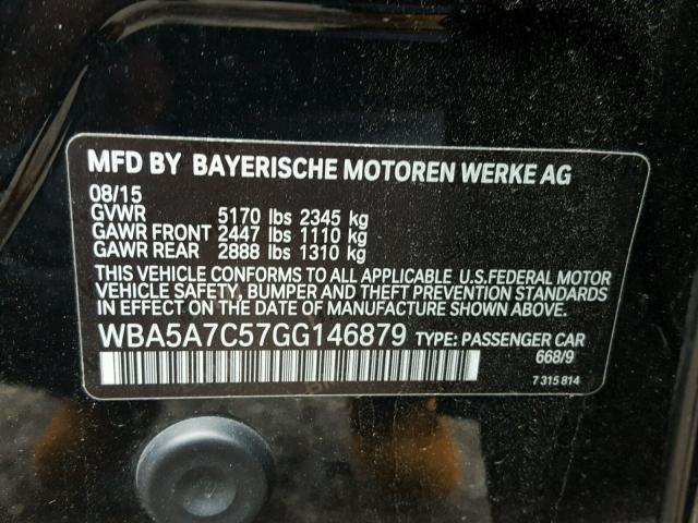 WBA5A7C57GG146879 - 2016 BMW 528 XI BLACK photo 10