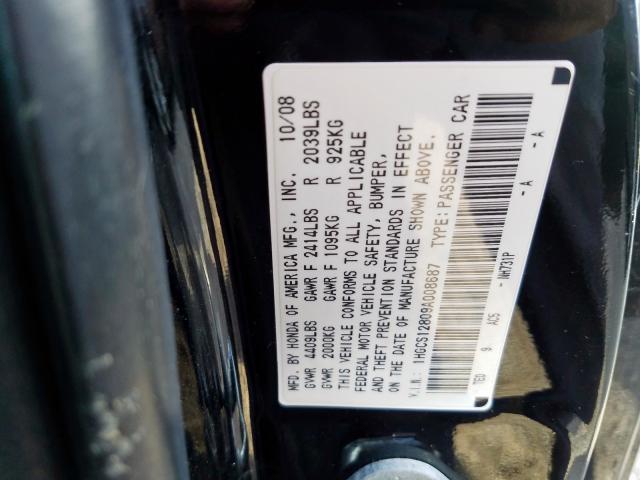 1HGCS12809A008687 - 2009 HONDA ACCORD EXL BLACK photo 10