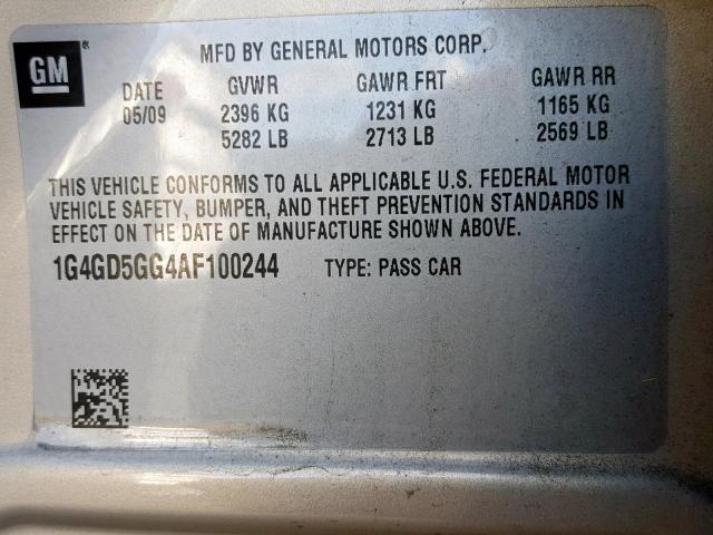 1G4GD5GG4AF100244 - 2010 BUICK LACROSSE C TAN photo 10