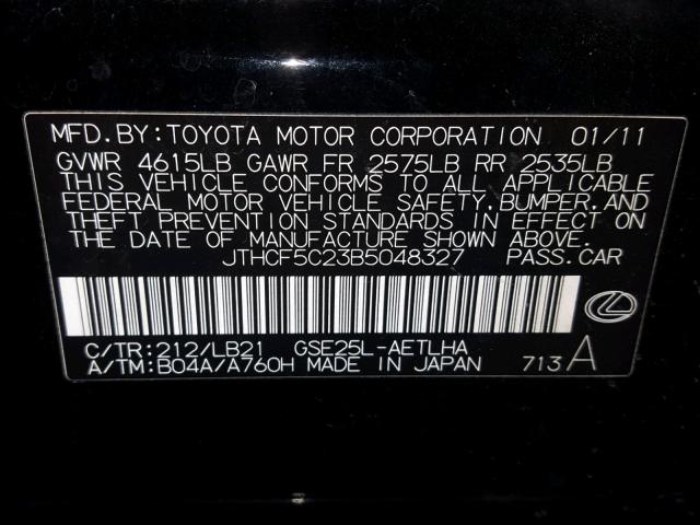 JTHCF5C23B5048327 - 2011 LEXUS IS 250 BLACK photo 10