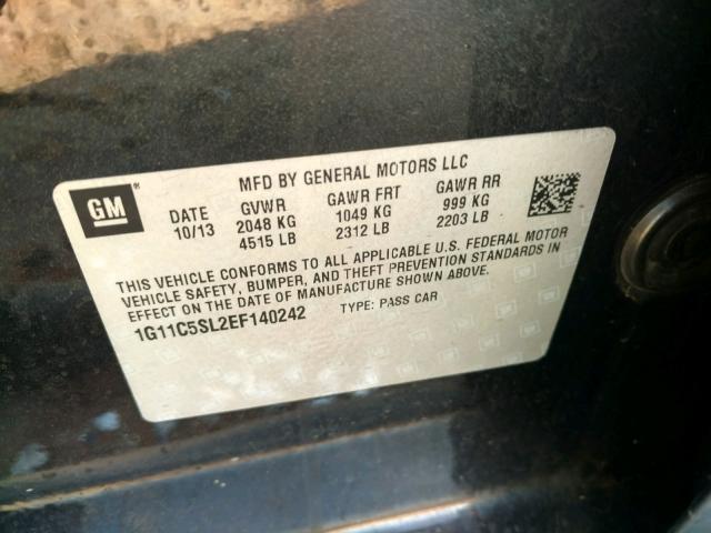 1G11C5SL2EF140242 - 2014 CHEVROLET MALIBU 1LT 黑色 照片 10