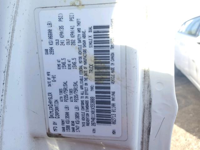 2B7HB11X01K553889 - 2001 DODGE RAM VAN B1 WHITE photo 10