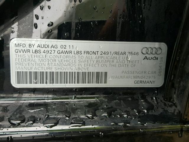 WAUKFAFL9BN042975 - 2011 AUDI A4 PRESTIG BLACK photo 10