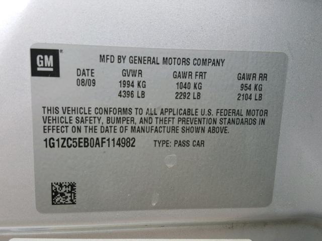 1G1ZC5EB0AF114982 - 2010 CHEVROLET MALIBU 1LT 银色 照片 10