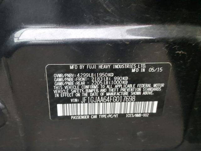 JF1GJAA64FG017698 - 2015 SUBARU IMPREZA BA GRAY photo 10