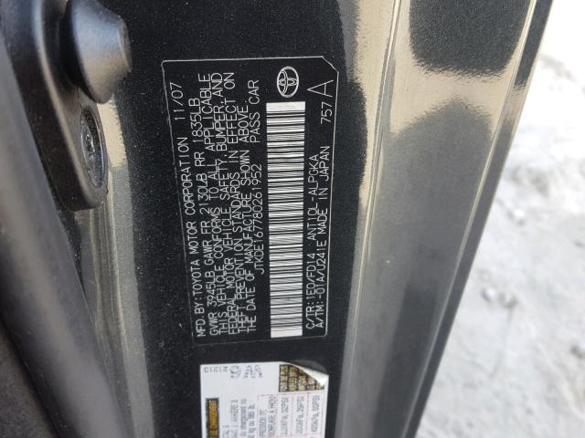 JTKDE167780261952 - 2008 TOYOTA SCION TC ნაცრისფერი ფოტო 10