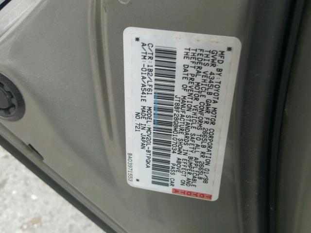 JT8BF28G8W0107034 - 1998 LEXUS ES 300 GRAY photo 10