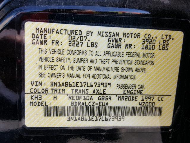 3N1AB61E17L673939 - 2007 NISSAN SENTRA 2.0 BLACK photo 10