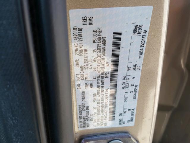 1FMCU0F7XHUD87114 - 2017 FORD ESCAPE S GOLD photo 10