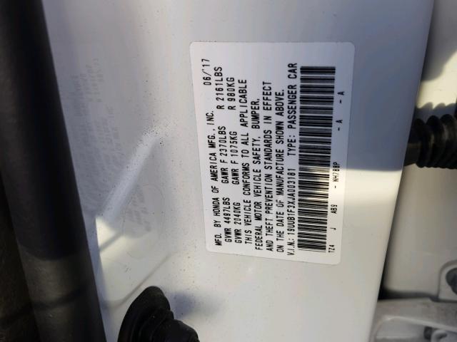 19UUB1F3XJA003181 - 2018 ACURA TLX WHITE photo 10