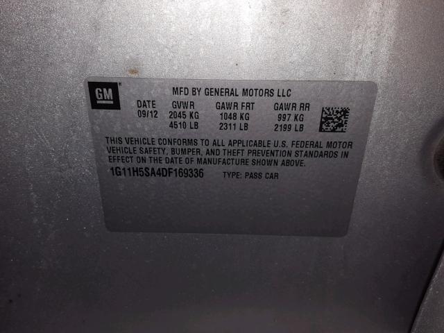 1G11H5SA4DF169336 - 2013 CHEVROLET MALIBU LTZ ვერცხლისფერი ფოტო 10