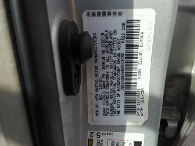 1NXBR32E66Z643068 - 2006 TOYOTA COROLLA CE SILVER photo 10