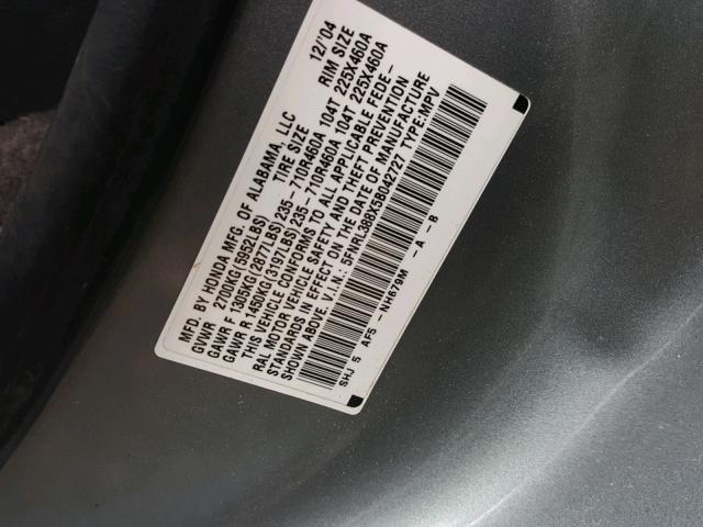 5FNRL388X5B042727 - 2005 HONDA ODYSSEY TO GRAY photo 10