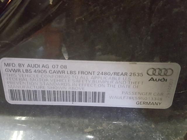 WAULF78K59N013348 - 2009 AUDI A4 2.0T QU BLACK photo 10