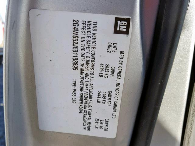 2G4WS52J631138895 - 2003 BUICK CENTURY CU SILVER photo 10