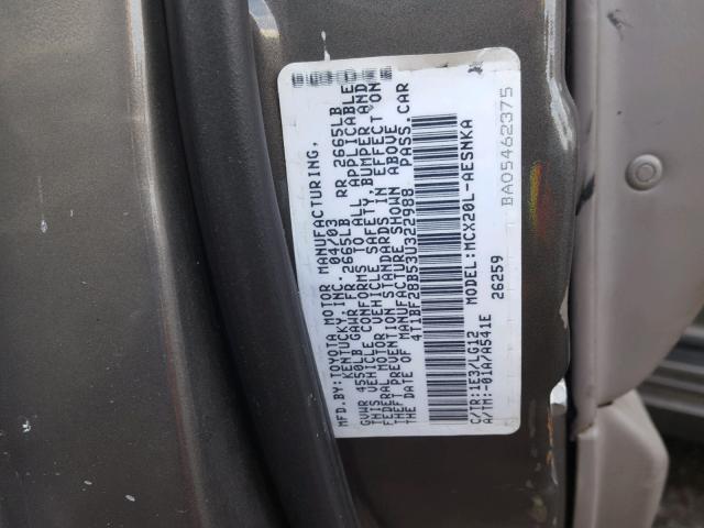 4T1BF28B53U322988 - 2003 TOYOTA AVALON XL GRAY photo 10