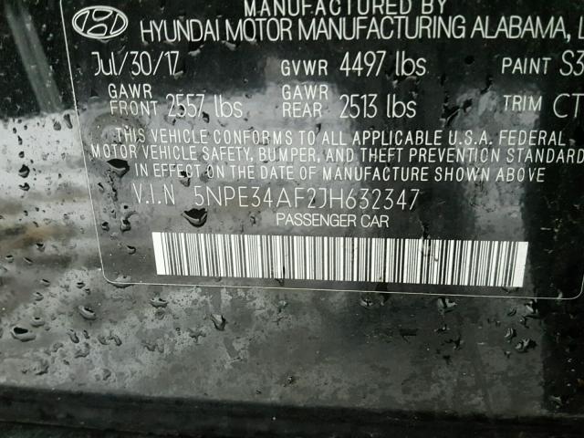 5NPE34AF2JH632347 - 2018 HYUNDAI SONATA SPO BLACK photo 10