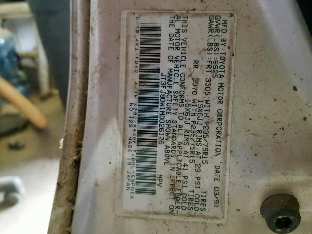 JT3FJ80W1M0026126 - 1991 TOYOTA LAND CRUIS GOLD photo 10