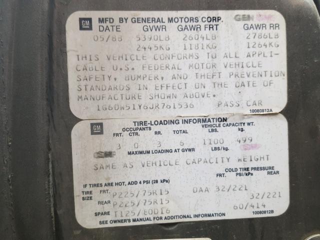 1G6DW51Y6JR761536 - 1988 CADILLAC BROUGHAM GRAY photo 10