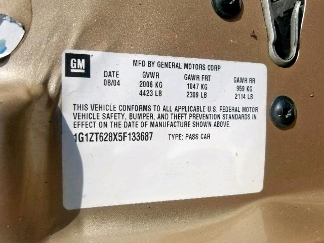 1G1ZT628X5F133687 - 2005 CHEVROLET MALIBU MAX 金色 照片 10