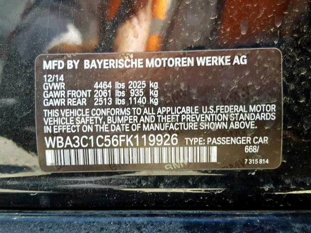 WBA3C1C56FK119926 - 2015 BMW 328 I SULE BLACK photo 10