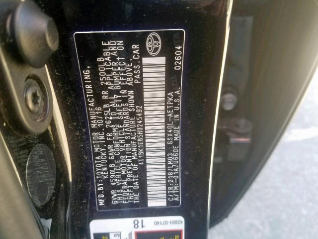 4T1BK1EB5HU245492 - 2017 TOYOTA AVALON XLE BLACK photo 10