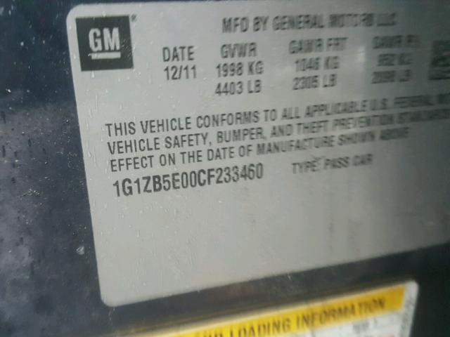 1G1ZB5E00CF233460 - 2012 CHEVROLET MALIBU LS 蓝色 照片 10