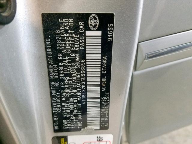 4T1BE32K35U966896 - 2005 TOYOTA CAMRY LE SILVER photo 10