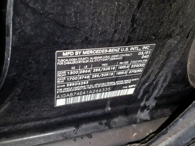 4JGAB74E41A266335 - 2001 MERCEDES-BENZ ML 55 BLACK photo 10