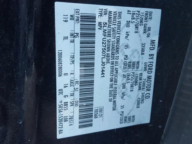 5LMFU27507LJ01441 - 2007 LINCOLN NAVIGATOR Қара фото 10