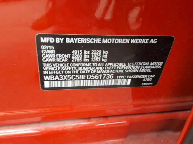 WBA3X5C58FD561736 - 2015 BMW 328 XIGT RED photo 10