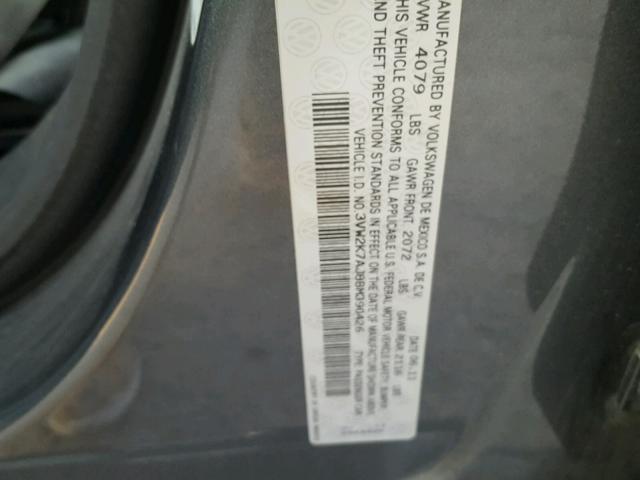 3VW2K7AJ8BM390426 - 2011 VOLKSWAGEN JETTA BASE Մոխրագույն լուսանկար 10