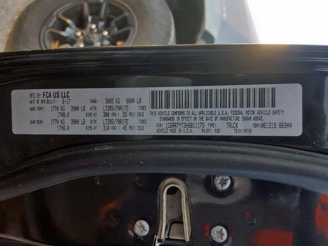 1C6RR7YT3HS811173 - 2017 RAM 1500 REBEL შავი ფოტო 10