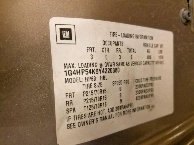 1G4HP54K6Y4220380 - 2000 BUICK LESABRE CU TAN photo 10