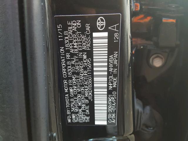 JTDKDTB36G1115695 - 2016 TOYOTA PRIUS C BLACK photo 10