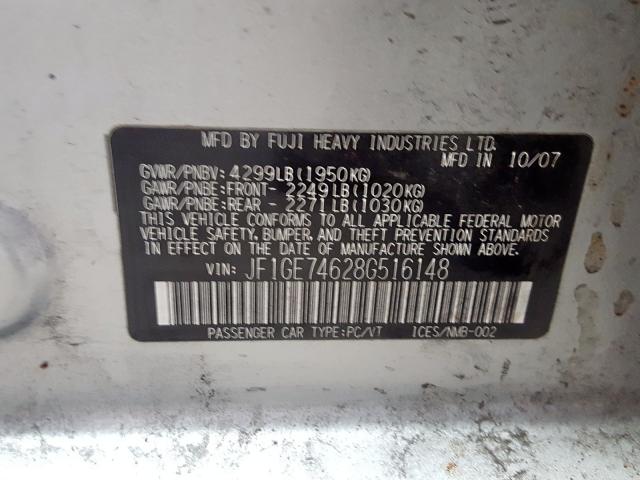 JF1GE74628G516148 - 2008 SUBARU IMPREZA WR SILVER photo 10