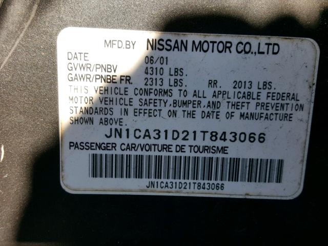 JN1CA31D21T843066 - 2001 NISSAN MAXIMA GXE CHARCOAL photo 10