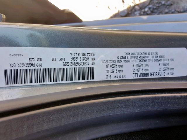 1C3BC2FG2BN618205 - 2011 CHRYSLER 200 LIMITE GRAY photo 10