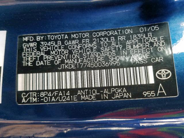 JTKDE177450036995 - 2005 SCION TC 蓝色 照片 10