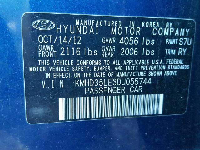 KMHD35LE3DU055744 - 2013 HYUNDAI ELANTRA GT BLUE photo 10