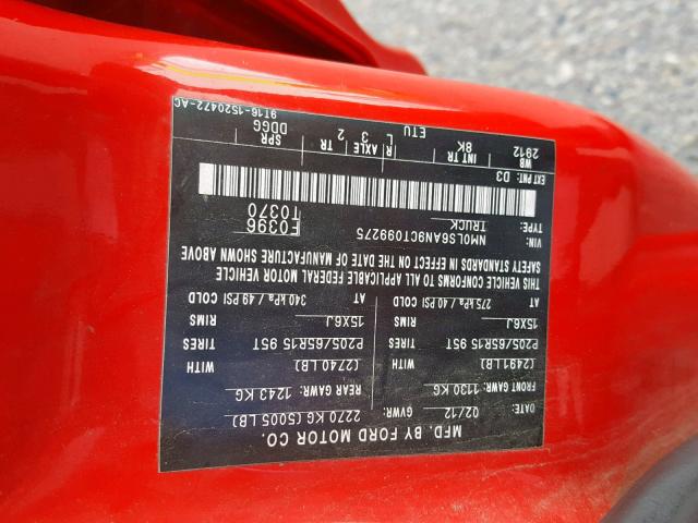 NM0LS6AN9CT099275 - 2012 FORD TRANSIT CO RED photo 10