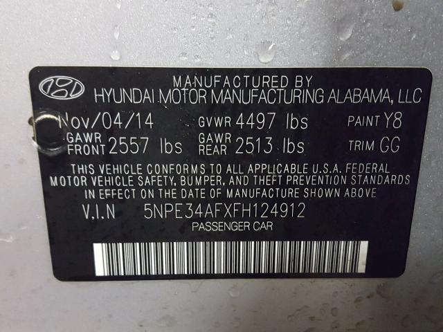 5NPE34AFXFH124912 - 2015 HYUNDAI SONATA SPO SILVER photo 10