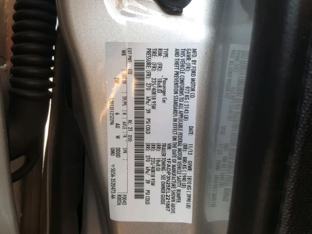 1FADP3N25EL221887 - 2014 FORD FOCUS TITA SILVER photo 10