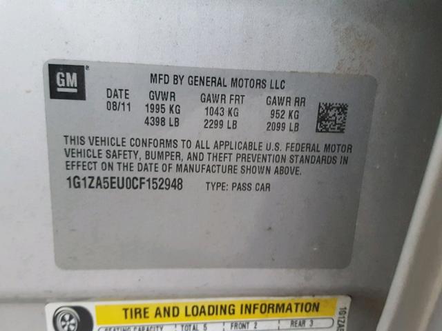 1G1ZA5EU0CF152948 - 2012 CHEVROLET MALIBU LS 银色 照片 10