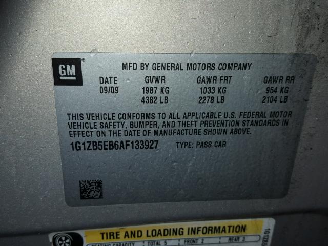 1G1ZB5EB6AF133927 - 2010 CHEVROLET MALIBU LS 奶油色 照片 10