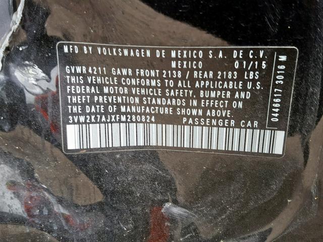 3VW2K7AJXFM280824 - 2015 VOLKSWAGEN JETTA BASE Սև լուսանկար 10