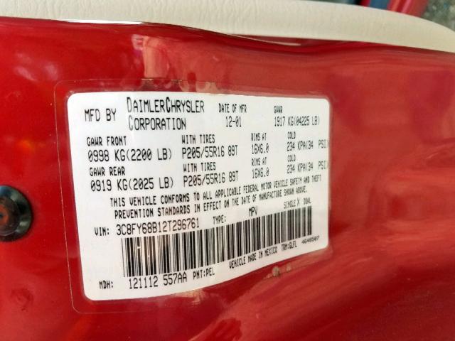 3C8FY68B12T296761 - 2002 CHRYSLER PT CRUISER RED photo 10