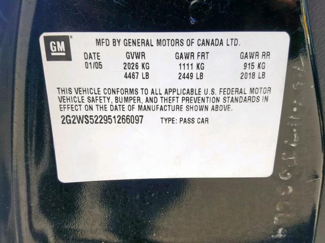 2G2WS522951266097 - 2005 PONTIAC GRAND PRIX Қара фото 10